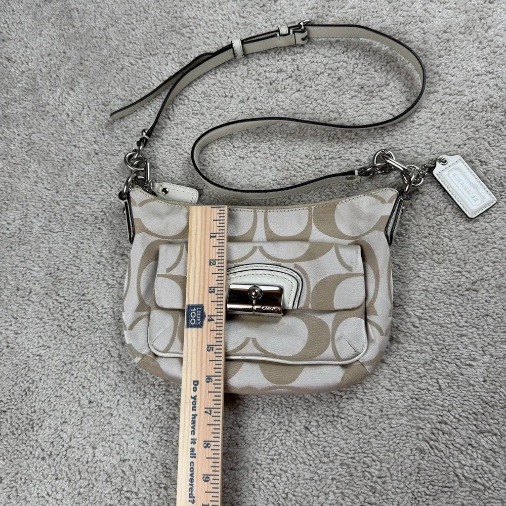 COACH Kristin Op Art Signature East West Crossbody‎ Sateen Shoulder Beige Canvas